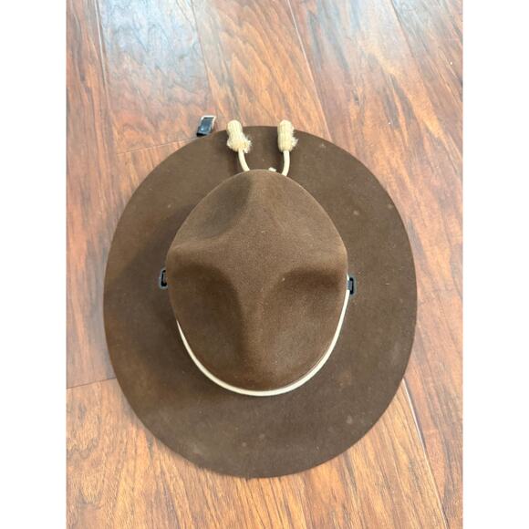 Stratton Campaign Style Hat VTG Hwy Patrol Ranger Green Self Forming 6 7/8 Felt - Picture 11 of 13